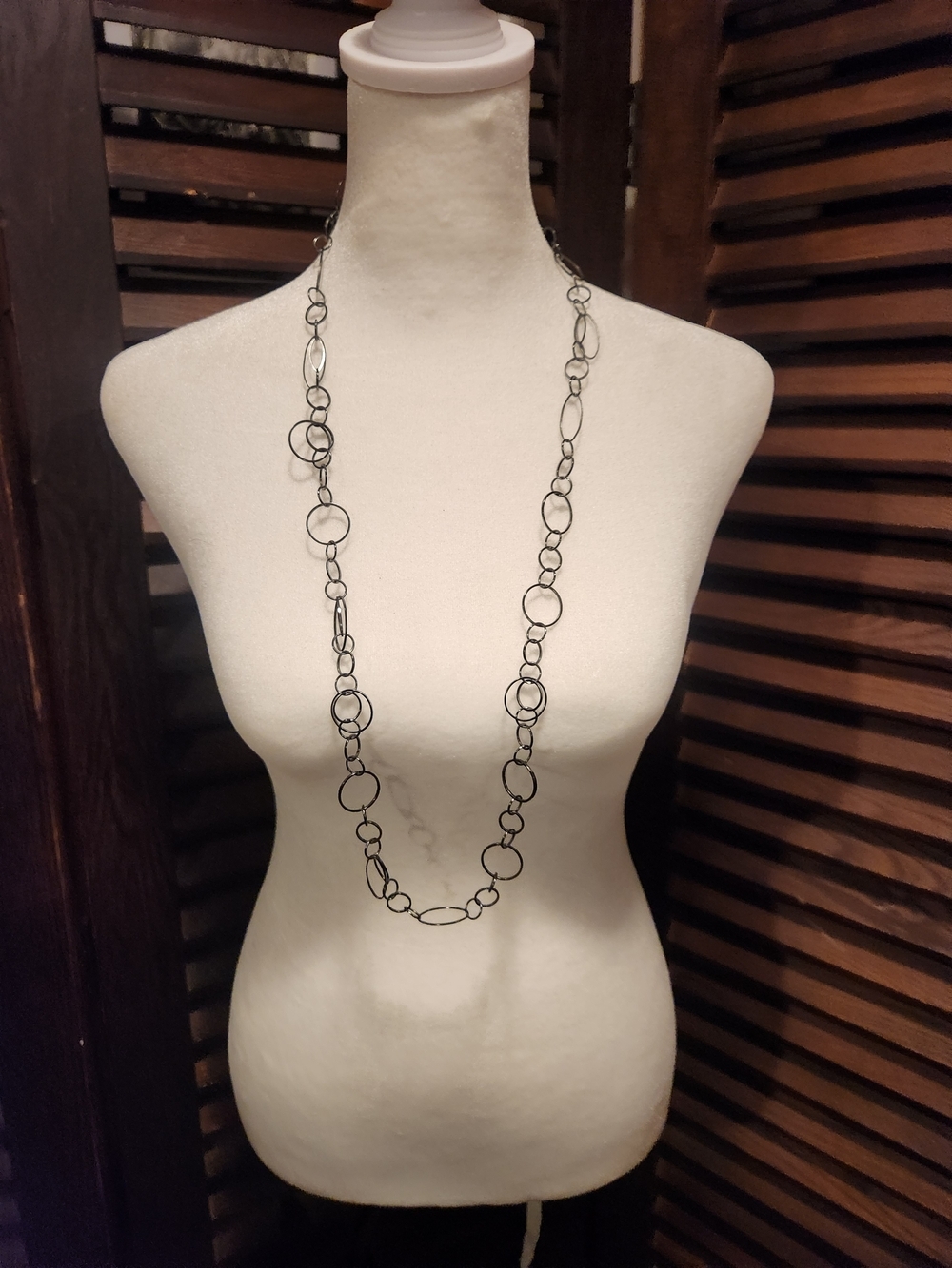 New York & Company Long Open Circle Link Necklace - Black